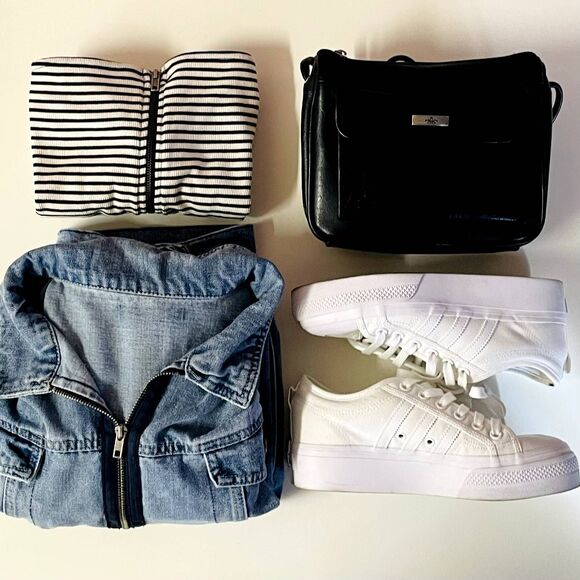 Urban Outfitters Cream/Black Striped Zip-Front Strapless BodyCon Dress Sz S NWT - Picture 3 of 12